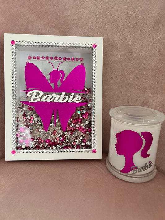 Barbie themed personalised frame & candle