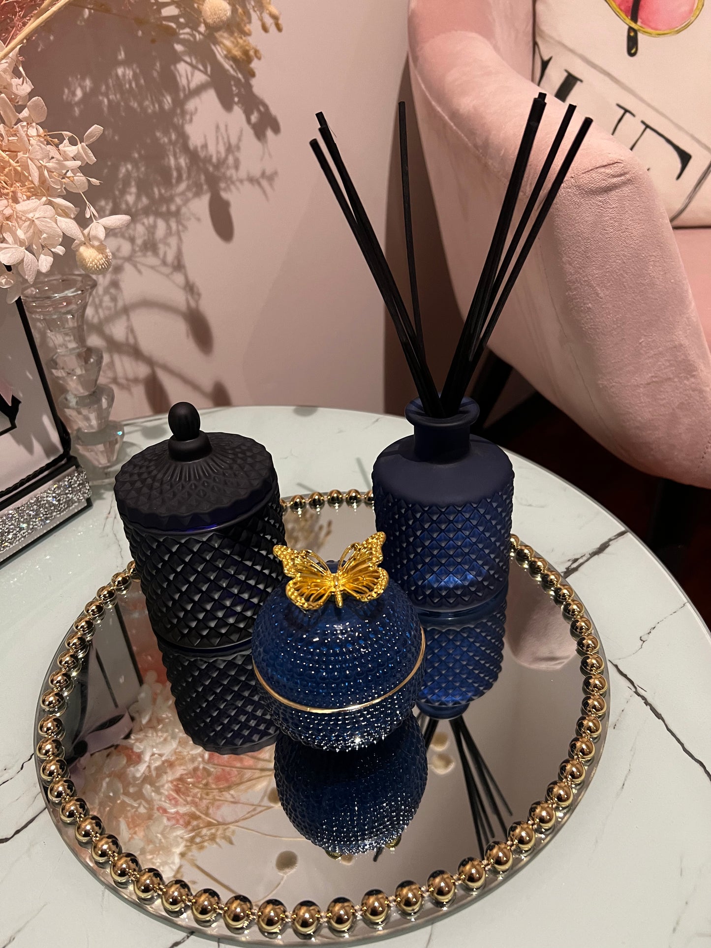 She Boujee Royal Blue candles & diffuser set tray included 4 piece set