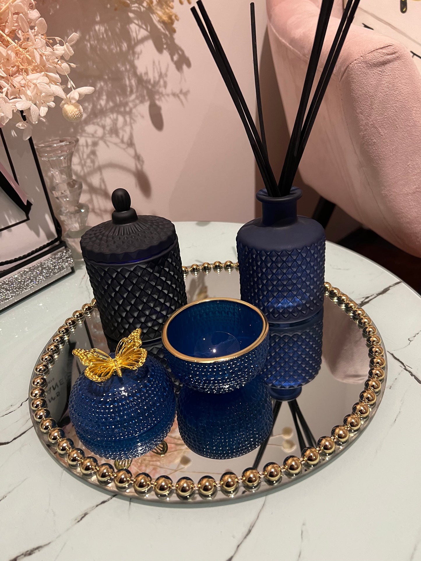 She Boujee Royal Blue candles & diffuser set tray included 4 piece set