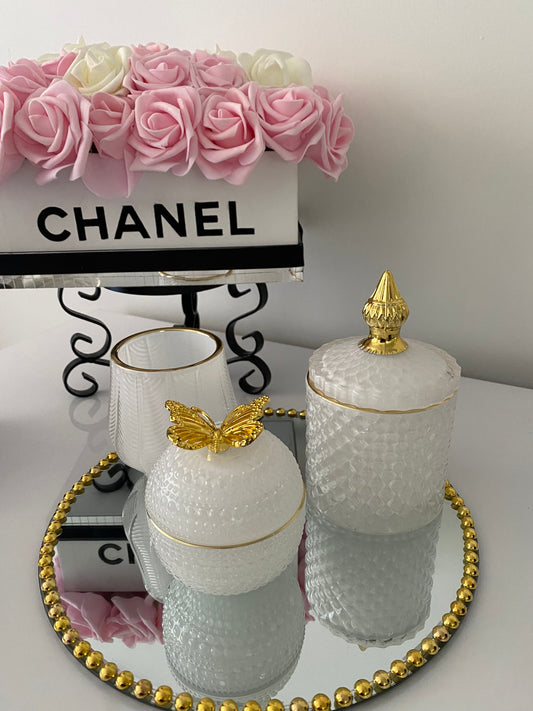 We Boujee White & Gold candle Set & Mirror Tray 4 Piece Set