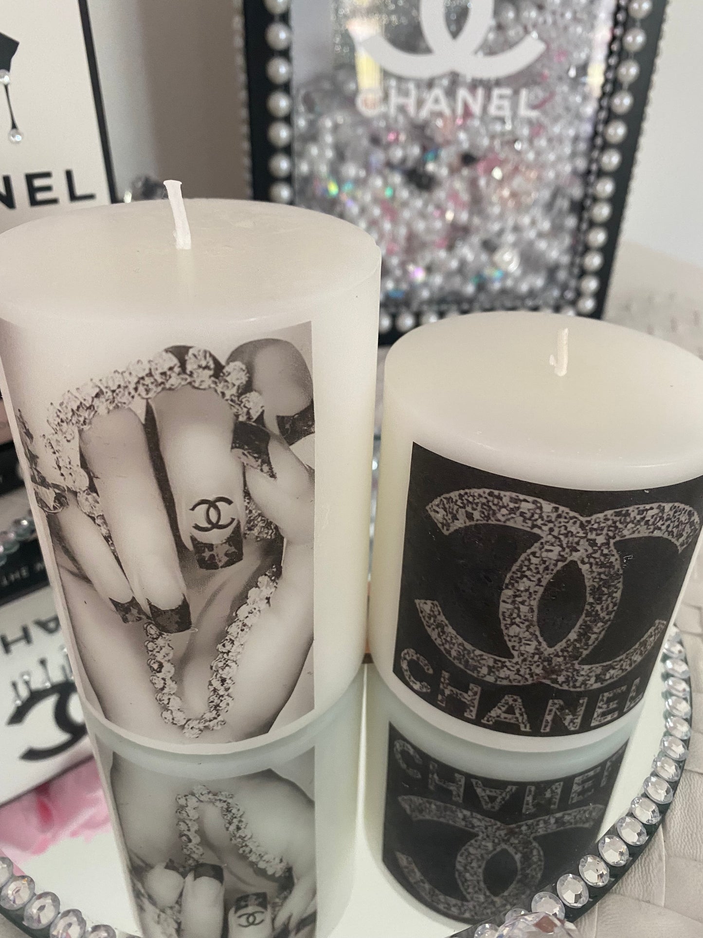 Designer inspired cc black & white duo candle set