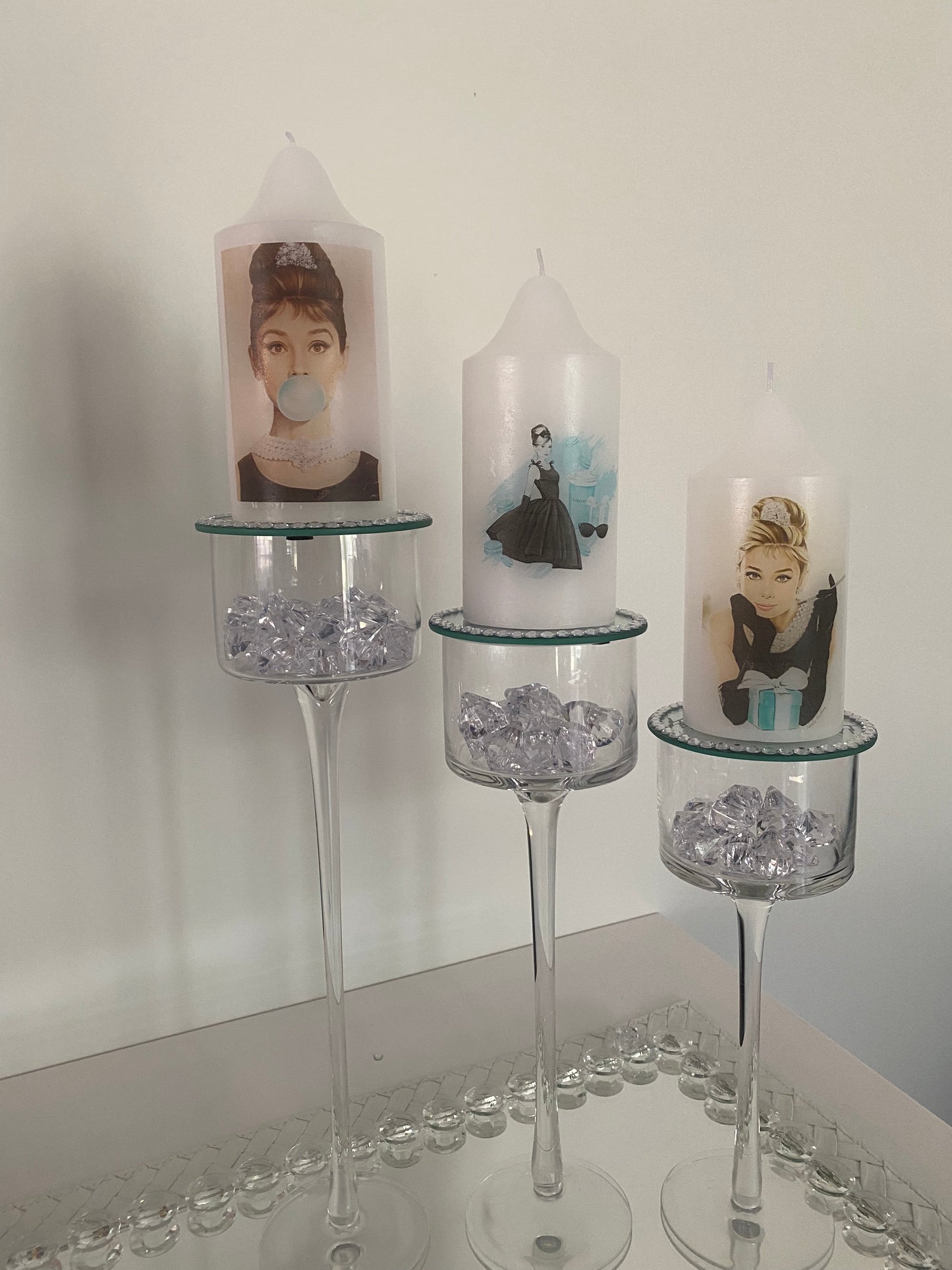 Designer Inspired Audrey for Tiffany candle trio