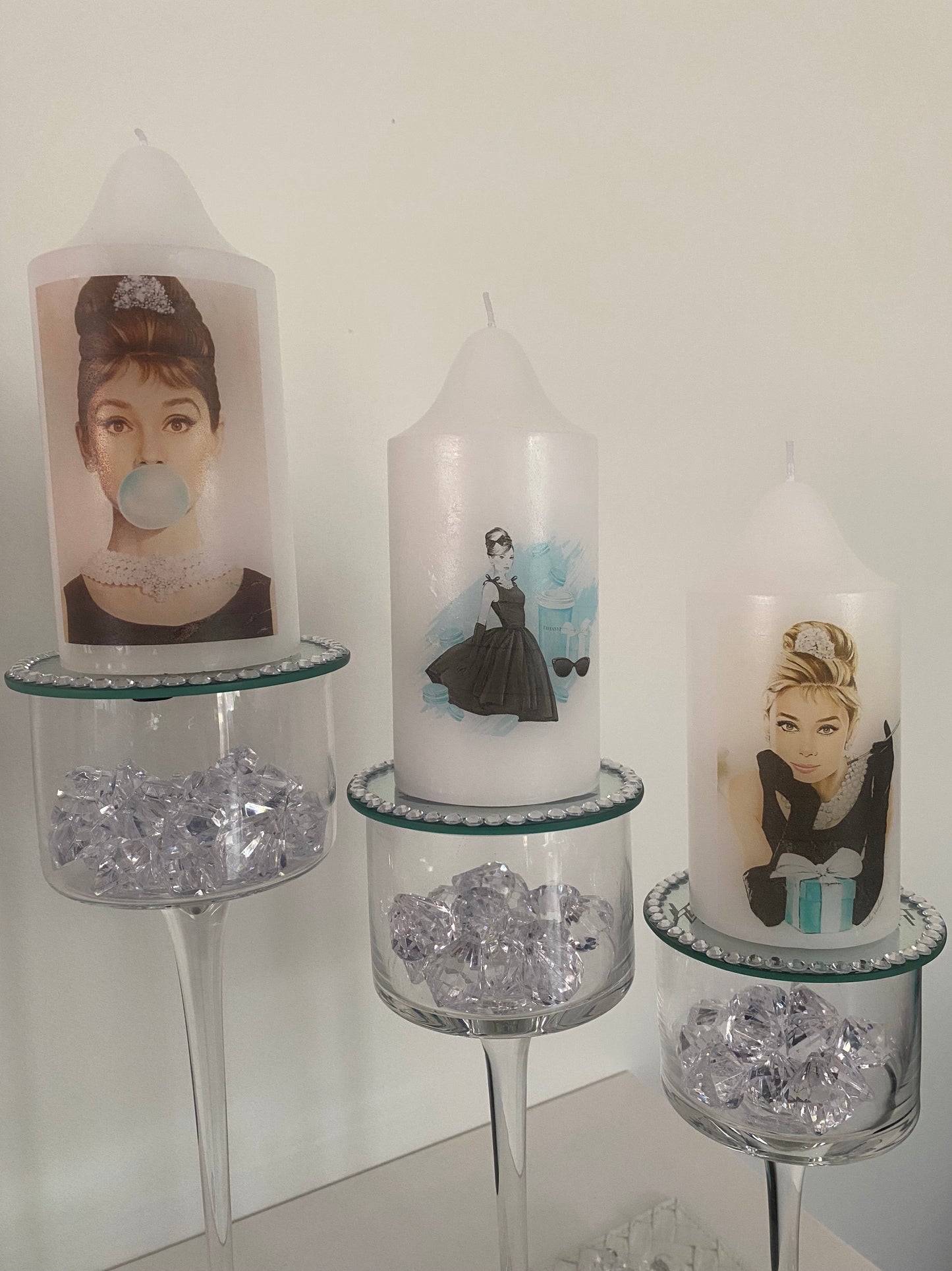 Designer Inspired Audrey for Tiffany candle trio