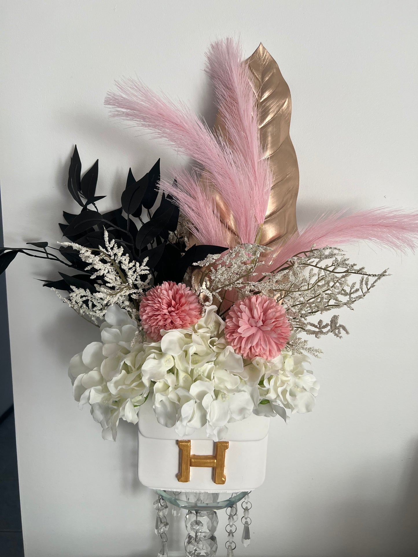 Designer inspired handbag vase with flowers