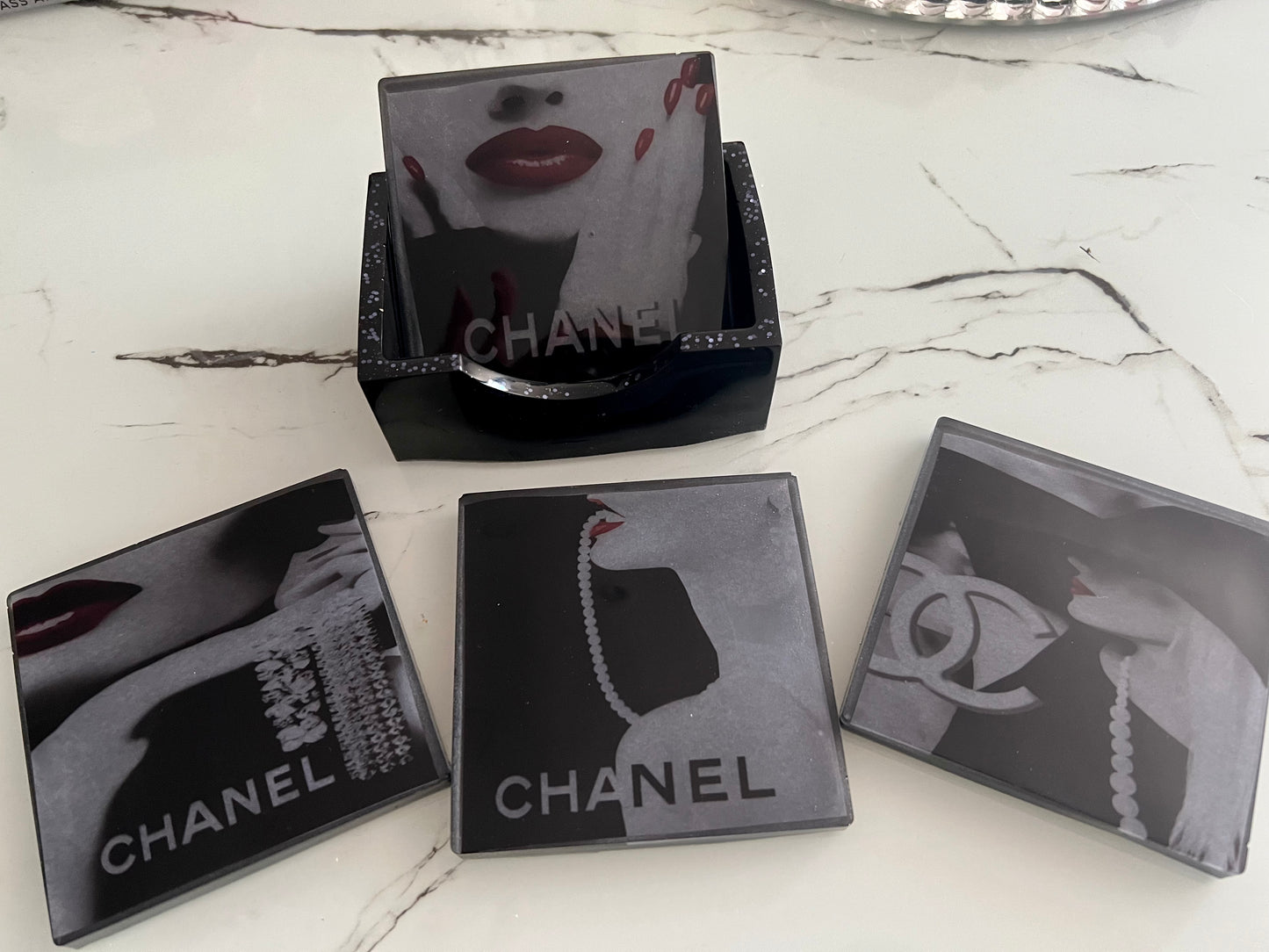 Designer inspired handmade resin coaster sets with stand